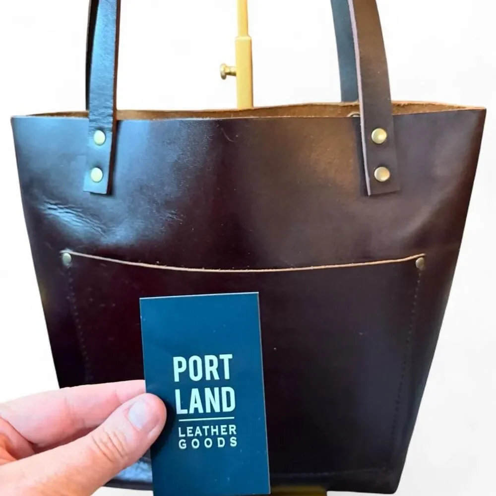 Portland Leather Goods Dark Brown Leather Tote Shoulder Bag Front Pocket